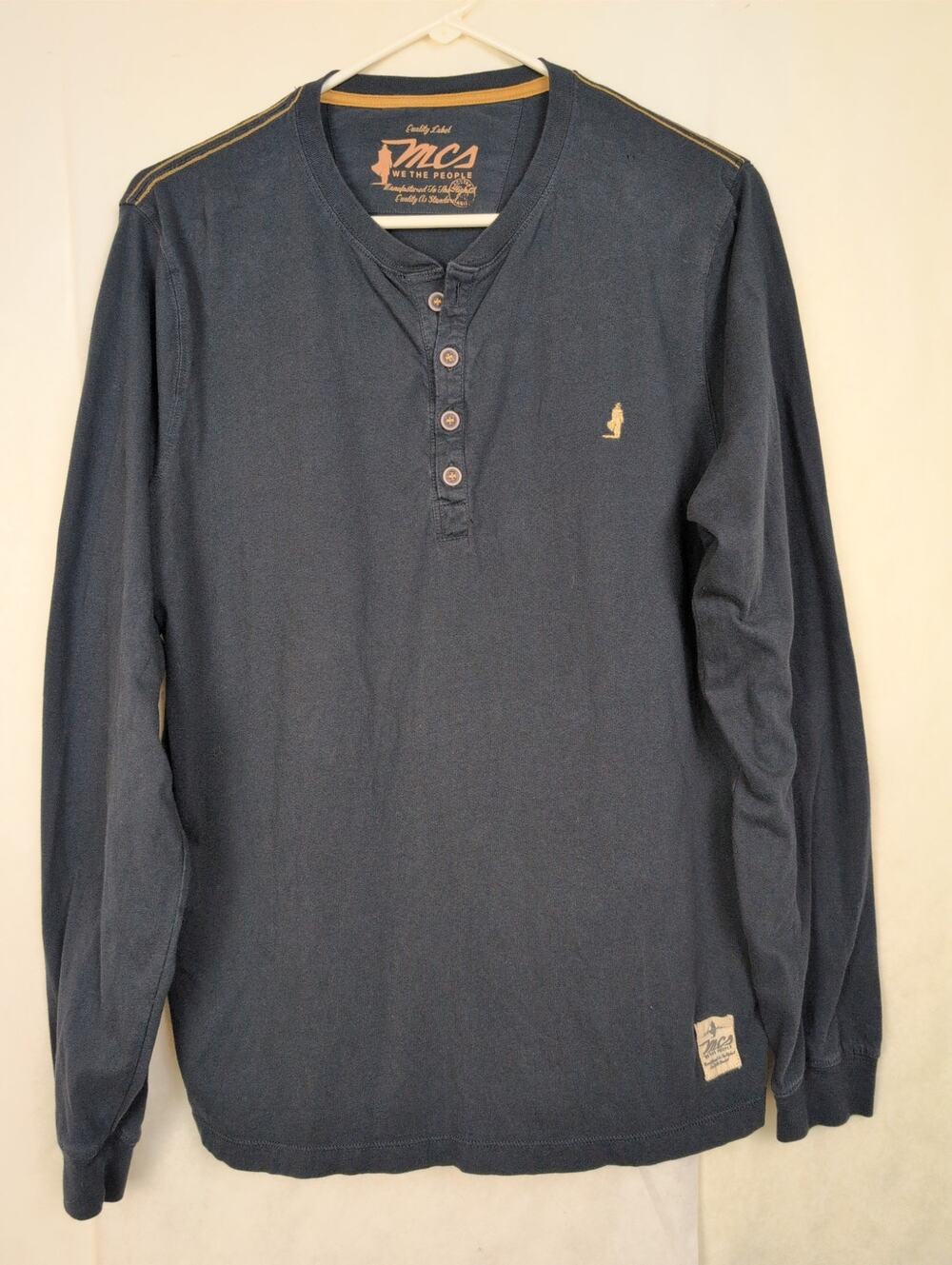 MCS We the People black henley shirt Size Large Minimal Normcore Preppy